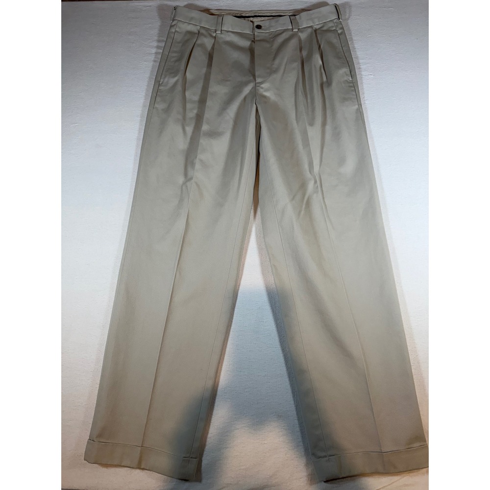 Brooks Brothers Advantage Chino Elliot Khaki Pants Mens 36x32 Pleated Cuffed Tan